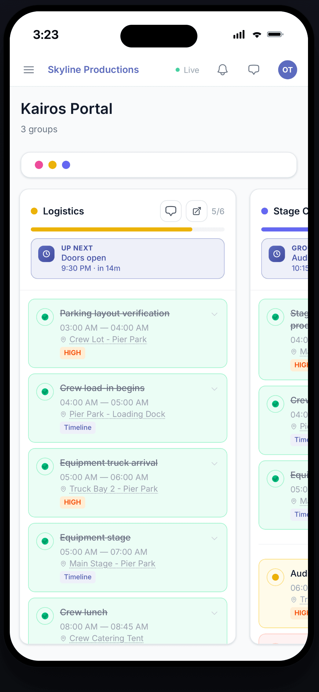 companion. running on iPhone — every group's status on one screen